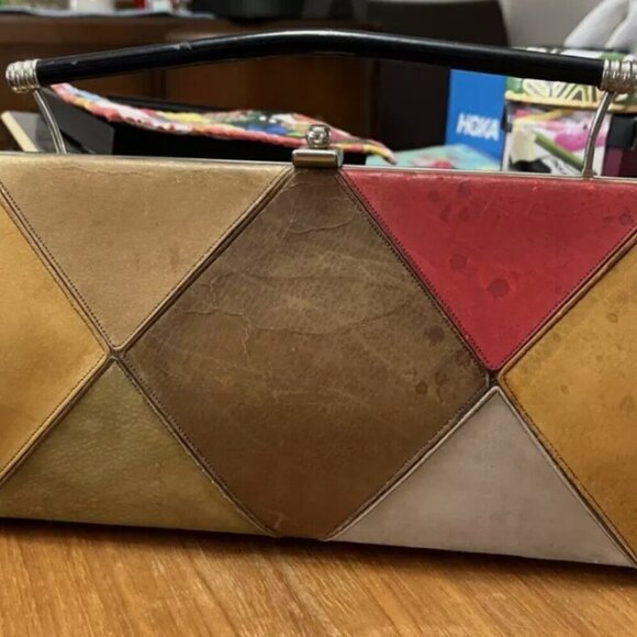 Lewis Handbags - Vintage Patchwork Purse Multi-Color Leather and Patent Leather Lewis Design